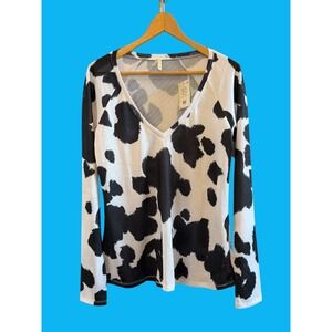 Roper Wmns Cow Print Black/White V-Neck NWT LS Lightweight M Western Shirt/Top